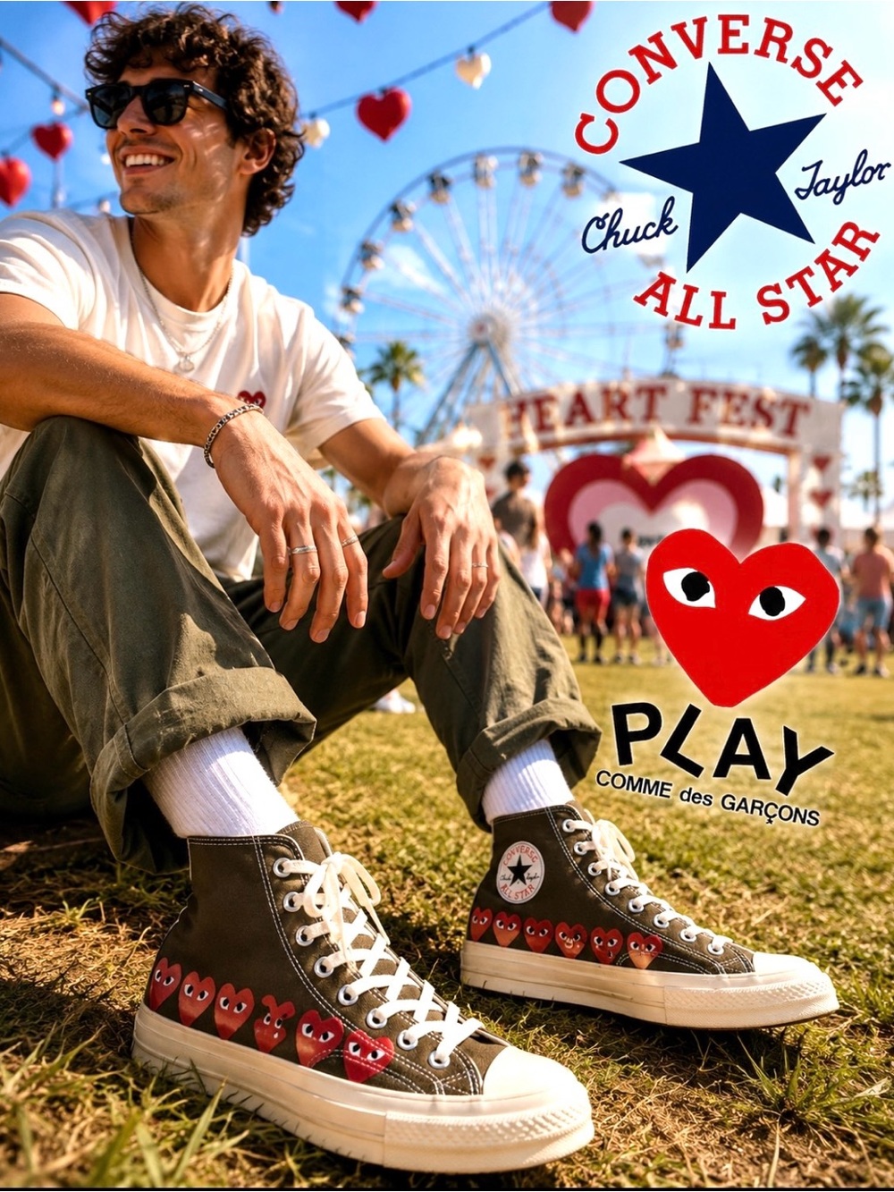 Comme des Garçons PLAY x Converse Chuck 70 Hi Multi Heart Sneakers 
Sz M 9/W 11